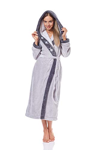 L&L - 9145 Luxus-Bademantel Damen Soft Langarm Bademantel. Extrem leicht. Durchgehender Hausmantel Bademantel mit Kapuze für Damen. (Pearl, Medium) von L&L