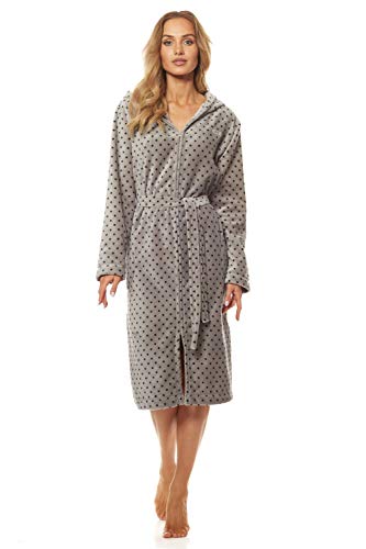 L&L - 9156 Long Luxury Toweling Damen Weicher Langarm Bademantel. Extrem Leicht. Hausmantel mit Reißverschluss in Voller Länge mit Kapuze für Damen. (Graphite/black, XX-Large) von L&L