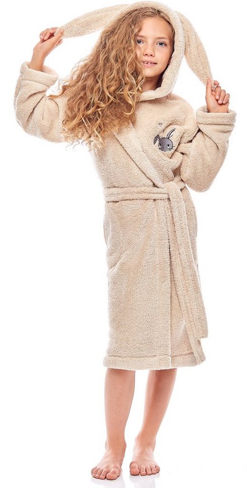 L&L Bademantel Mädchen & Jugend Bademantel mit Kapuze LL0016, 3/4, Polyester, Kapuze von L&L