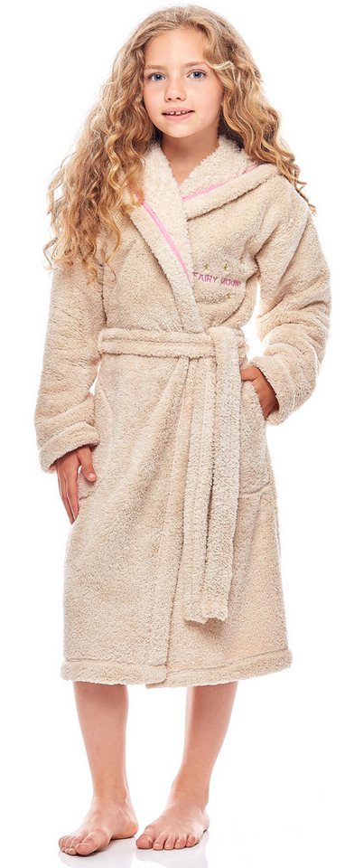 L&L Bademantel Mädchen & Jugend Bademantel mit Kapuze LL0016, 3/4, Polyester, Kapuze von L&L