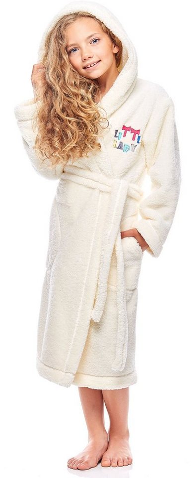 L&L Bademantel Mädchen & Jugend Bademantel mit Kapuze LL0016, 3/4, Polyester, Kapuze von L&L