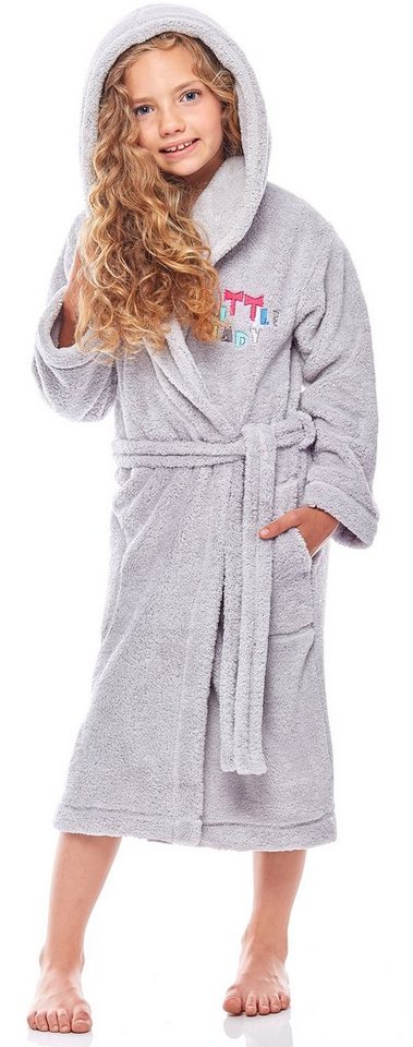 L&L Bademantel Mädchen & Jugend Bademantel mit Kapuze LL0016, 3/4, Polyester, Kapuze von L&L
