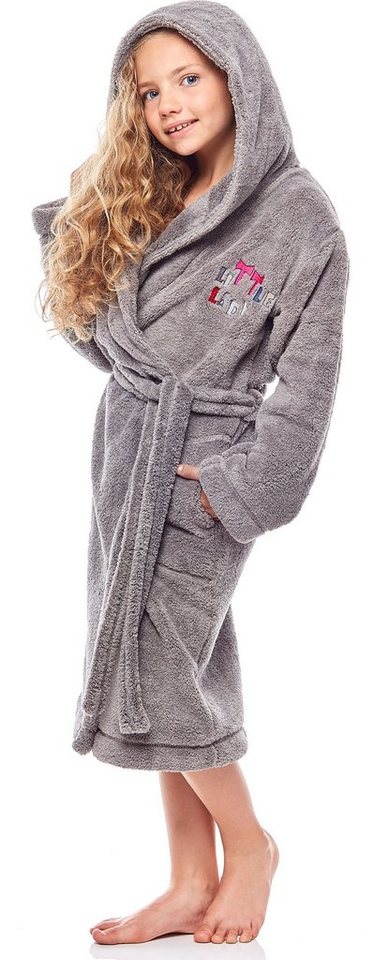 L&L Bademantel Mädchen & Jugend Bademantel mit Kapuze LL0016, 3/4, Polyester, Kapuze von L&L