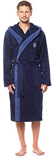 L&L - GEORGE Bademantel Herren Langer Schlafrock für Männer mit Kapuze Extrem Flauschig und weicher I Morgenmantel Herren I Bademäntel für herren mit Bindegürtel (Granat,XL) von L&L