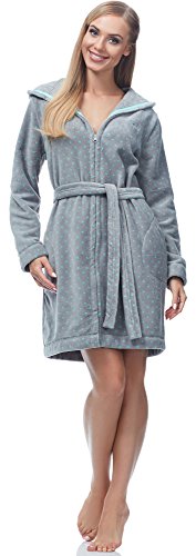 L&L- ZPPR 7119 Frottier Damen Soft Langarm Bademantel Mit Reißverschluss Und Kapuze - Hausmantel Kurz Für Sommer Morgenmantel (2730/Graphite/Minze, S) von L&L