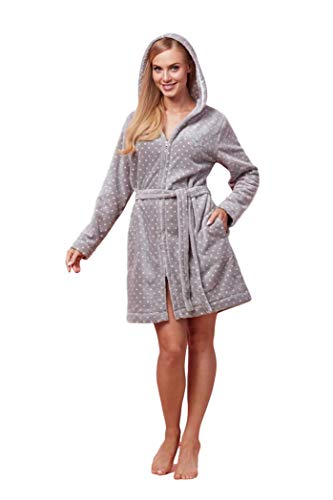L&L-ZPPR 7119 Frottier Damen Soft Langarm Bademantel Mit Reißverschluss Und Kapuze - Hausmantel Kurz Für Sommer Morgenmantel (Graphite White, XX-Large) von L&L