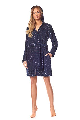 L&L-ZPPR 7119 Frottier Damen Soft Langarm Bademantel Reißverschluss Hausmantel Bademantel mit Kapuze für Damen Bademantel mit Reissverschluss Damen Kurz Sommer Morgenmantel(Navy Blue, Medium) von L&L