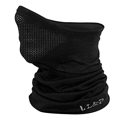 L&P Halbe Sturmhaube - Atmungsaktive Sturmmaske für Sport & Outdoor Motorrad Sturmhaube Ski Maske Laufmaske Balaclava Fahrrad Mundschutz Funktionstuch Schlauchtuch Herren & Damen (M-L, Schwarz) von L&P