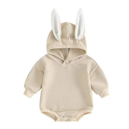 Baby Mädchen Ostern Outfits Baby Kleidung Niedlich Hasen Stil Babykleidung Strampler Body mit Hasen Druck Stirnband Set Bodysuit Jumpsuit Mein erster Ostern Baby Geschenk (Q - Beige, 0-3 Monate) von L&ieserram