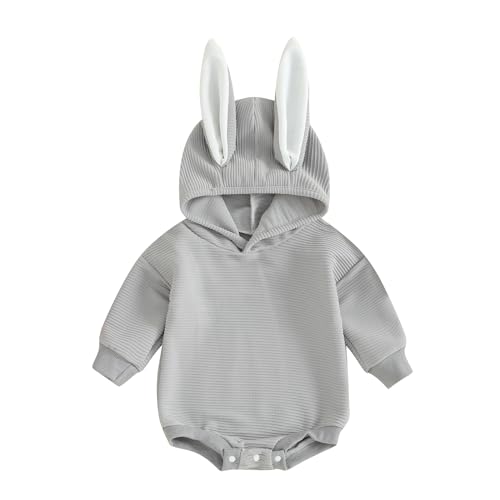 Baby Mädchen Ostern Outfits Baby Kleidung Niedlich Hasen Stil Babykleidung Strampler Body mit Hasen Druck Stirnband Set Bodysuit Jumpsuit Mein erster Ostern Baby Geschenk (Q - Grau, 3-6 Monate) von L&ieserram