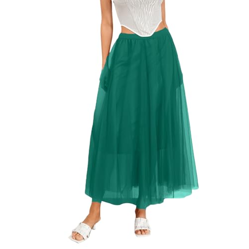 Damen Maxi Tüllrock Lang Tüll Faltenrock Petticoat Unterrock High Waist A-Linie Plisseerock Faschingskostüme Rock für Halloween Fasching Karneval Kostüm Party (Eisblau, ONE Size) von L&ieserram