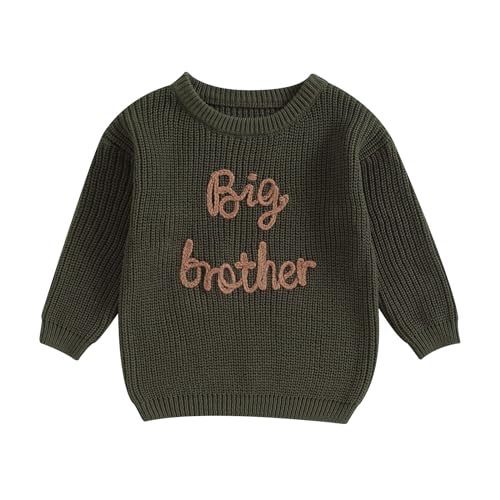 L&ieserram Baby Jungen Gestrickt Pullover Jumper Neugeborenen Kinder Langarm Strickpullover Pulli Kleinkinder Kleidung Outfit Knitted Sweater Bruder (Big Brother - Armeegrün, 18-24 Monate) von L&ieserram