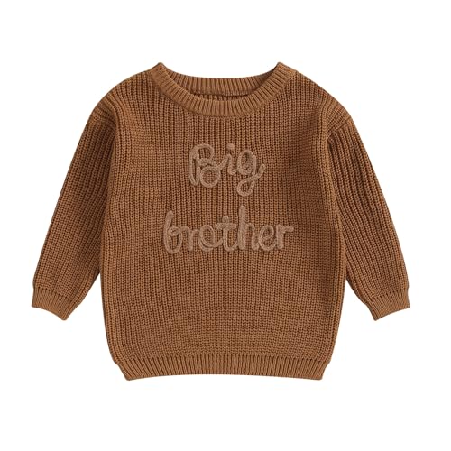 L&ieserram Baby Jungen Gestrickt Pullover Jumper Neugeborenen Kinder Langarm Strickpullover Pulli Kleinkinder Kleidung Outfit Knitted Sweater Bruder (Big Brother - Braun, 18-24 Monate) von L&ieserram