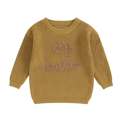 L&ieserram Baby Jungen Gestrickt Pullover Jumper Neugeborenen Kinder Langarm Strickpullover Pulli Kleinkinder Kleidung Outfit Knitted Sweater Bruder (Big Brother - Gelb, 2-3 Jahre) von L&ieserram