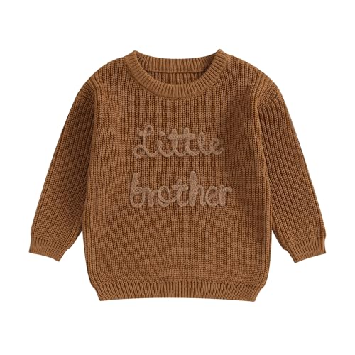 L&ieserram Baby Jungen Gestrickt Pullover Jumper Neugeborenen Kinder Langarm Strickpullover Pulli Kleinkinder Kleidung Outfit Knitted Sweater Bruder (Little Brother - Braun, 3-6 Monate) von L&ieserram