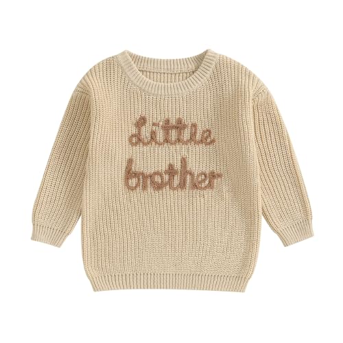 L&ieserram Baby Jungen Gestrickt Pullover Jumper Neugeborenen Kinder Langarm Strickpullover Pulli Kleinkinder Kleidung Outfit Knitted Sweater Bruder (Little Brother - Khaki, 9-12 Monate) von L&ieserram