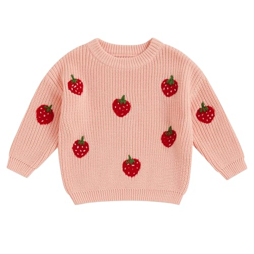 L&ieserram Baby Jungen ‌‌Mädchen Gestrickt Pullover Jumper Neugeborenen Langarm Strickpullover Pulli Kleinkinder Kleidung Outfit Knitted Sweater Top 0-3 Jahre (Erdbeere - Pink, 0-3 Monate) von L&ieserram