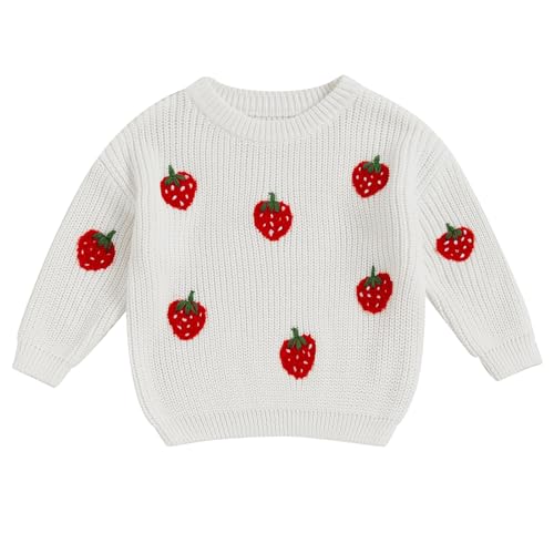 L&ieserram Baby Jungen ‌‌Mädchen Gestrickt Pullover Jumper Neugeborenen Langarm Strickpullover Pulli Kleinkinder Kleidung Outfit Knitted Sweater Top 0-3 Jahre (Erdbeere - Weiß, 0-3 Monate) von L&ieserram