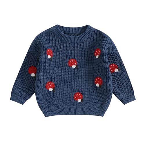 L&ieserram Baby Jungen ‌‌Mädchen Gestrickt Pullover Jumper Neugeborenen Langarm Strickpullover Pulli Kleinkinder Kleidung Outfit Knitted Sweater Top 0-3 Jahre (Pilz - Blau, 3-6 Monate) von L&ieserram