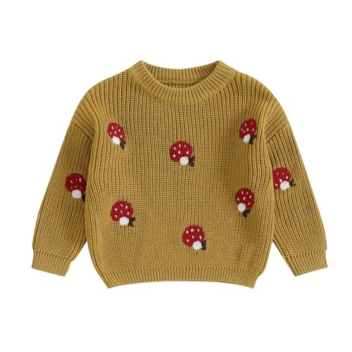 L&ieserram Baby Jungen ‌‌Mädchen Gestrickt Pullover Jumper Neugeborenen Langarm Strickpullover Pulli Kleinkinder Kleidung Outfit Knitted Sweater Top 0-3 Jahre (Pilz - Gelb, 3-6 Monate) von L&ieserram