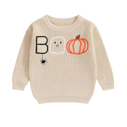 L&ieserram Baby Jungen Mädchen Halloween Gestrickt Pullover Jumper Neugeborenen Kinder Langarm Strickpullover Pulli Kleinkinder Kleidung Outfit Knitted Sweater (Boo 02 - Beige, 18-24 Monate) von L&ieserram