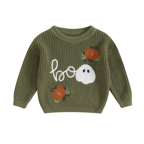 L&ieserram Baby Jungen Mädchen Halloween Gestrickt Pullover Jumper Neugeborenen Kinder Langarm Strickpullover Pulli Kleinkinder Kleidung Outfit Knitted Sweater (Boo - Grün, 2-3 Years) von L&ieserram