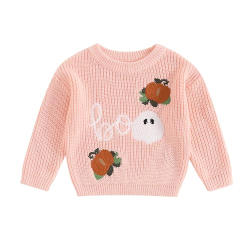 L&ieserram Baby Jungen Mädchen Halloween Gestrickt Pullover Jumper Neugeborenen Kinder Langarm Strickpullover Pulli Kleinkinder Kleidung Outfit Knitted Sweater (Boo - Pink, 2-3 Years) von L&ieserram