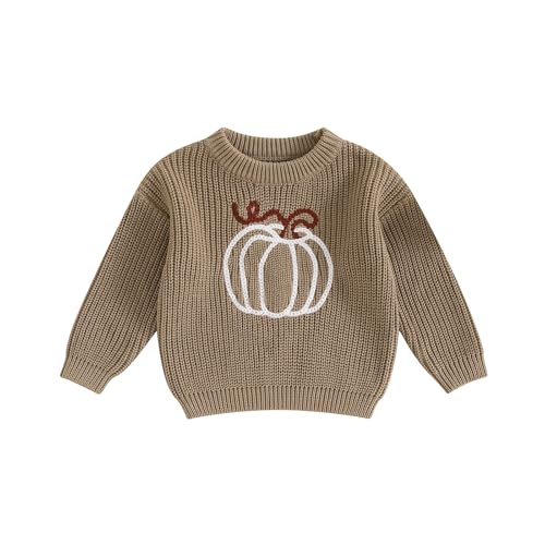 L&ieserram Baby Jungen Mädchen Halloween Gestrickt Pullover Jumper Neugeborenen Kinder Langarm Strickpullover Pulli Kleinkinder Kleidung Outfit Knitted Sweater (Kürbis - Khaki, 2-3 Jahre) von L&ieserram