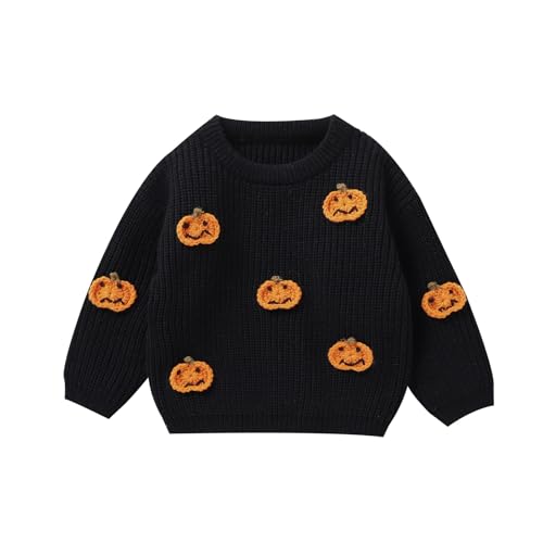 L&ieserram Baby Jungen Mädchen Halloween Gestrickt Pullover Jumper Neugeborenen Kinder Langarm Strickpullover Pulli Kleinkinder Kleidung Outfit Knitted Sweater (Kürbis - Schwarz, 2-3 Jahre) von L&ieserram