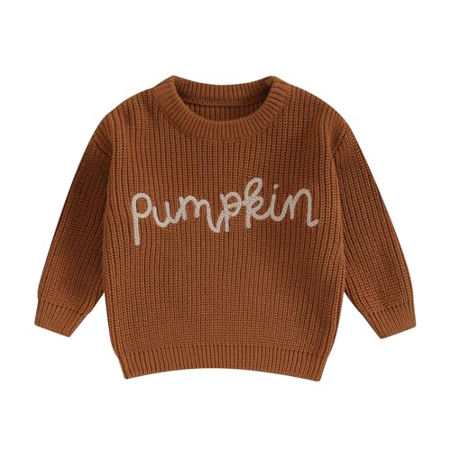 L&ieserram Baby Jungen Mädchen Halloween Gestrickt Pullover Jumper Neugeborenen Kinder Langarm Strickpullover Pulli Kleinkinder Kleidung Outfit Knitted Sweater (Pumpkin 02 - Braun, 9-12 Monate) von L&ieserram