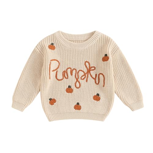 L&ieserram Baby Jungen Mädchen Halloween Gestrickt Pullover Jumper Neugeborenen Kinder Langarm Strickpullover Pulli Kleinkinder Kleidung Outfit Knitted Sweater (Pumpkin 03 - Beige, 3-6 Monate) von L&ieserram