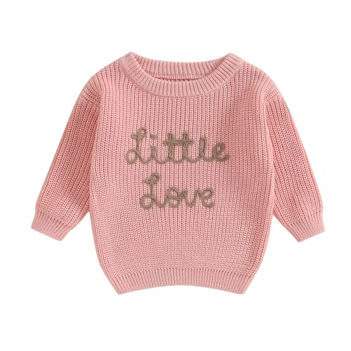 L&ieserram Baby Jungen Mädchen Valentinstag Gestrickt Pullover Jumper Neugeborenen Langarm Strickpullover Pulli Kleinkinder Kleidung Outfit Knitted Sweater (Little Love - Pink, 12-18 Months) von L&ieserram