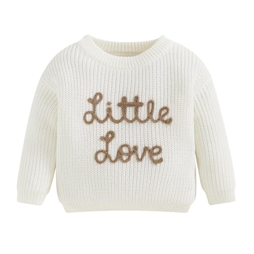 L&ieserram Baby Jungen Mädchen Valentinstag Gestrickt Pullover Jumper Neugeborenen Langarm Strickpullover Pulli Kleinkinder Kleidung Outfit Knitted Sweater (Little Love - Weiß, 0-3 Months) von L&ieserram