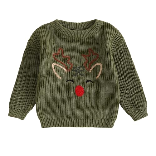 L&ieserram Baby Jungen Mädchen Weihnachten Gestrickt Pullover Jumper Weihnachtspullover Neugeborenen Kinder Langarm Strickpullover Pulli Kleinkinder Kleidung Outfit (Elch 02 - Grün, 0-3 Monate) von L&ieserram