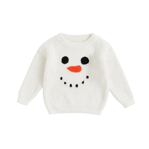 L&ieserram Baby Jungen Mädchen Weihnachten Gestrickt Pullover Jumper Weihnachtspullover Neugeborenen Kinder Langarm Strickpullover Pulli Kleinkinder Kleidung Outfit (Schneemann - Weiß, 6-9 Monate) von L&ieserram