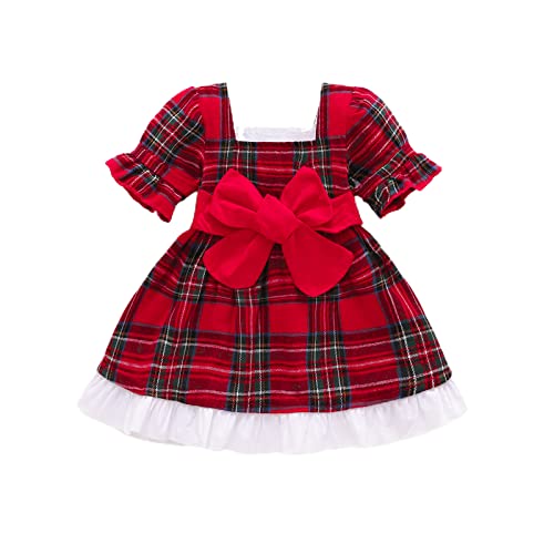 L&ieserram Baby Kleidung Mädchen Weihnachten Outfits Kleinkind Babykleidung Set Weihnachtsoutfit Festlich Kleid Weihnachtskleid Santa Outfit Baby Weihnachten Geschenk (Rot Kariert, 6-9 Monate) von L&ieserram