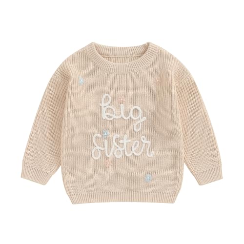 L&ieserram Baby Mädchen Gestrickt Pullover Jumper Neugeborenen Kinder Langarm Strickpullover Pulli Kleinkinder Kleidung Outfit Knitted Sweater (A Big Sister - Beige, 4-5 Jahre) von L&ieserram