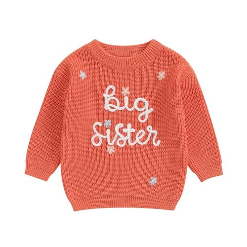 L&ieserram Baby Mädchen Gestrickt Pullover Jumper Neugeborenen Kinder Langarm Strickpullover Pulli Kleinkinder Kleidung Outfit Knitted Sweater (A Big Sister - Orange, 4-5 Jahre) von L&ieserram