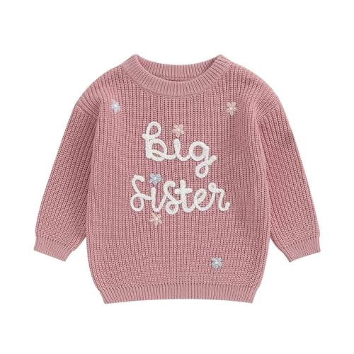 L&ieserram Baby Mädchen Gestrickt Pullover Jumper Neugeborenen Kinder Langarm Strickpullover Pulli Kleinkinder Kleidung Outfit Knitted Sweater (A Big Sister - Rosa, 4-5 Jahre) von L&ieserram