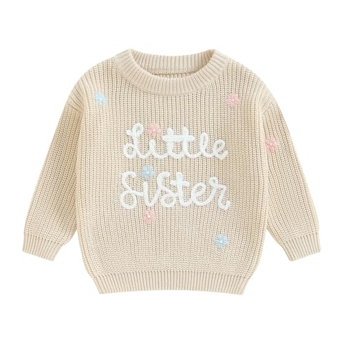 L&ieserram Baby Mädchen Gestrickt Pullover Jumper Neugeborenen Kinder Langarm Strickpullover Pulli Kleinkinder Kleidung Outfit Knitted Sweater (A Little Sister - Beige, 0-3 Monate) von L&ieserram