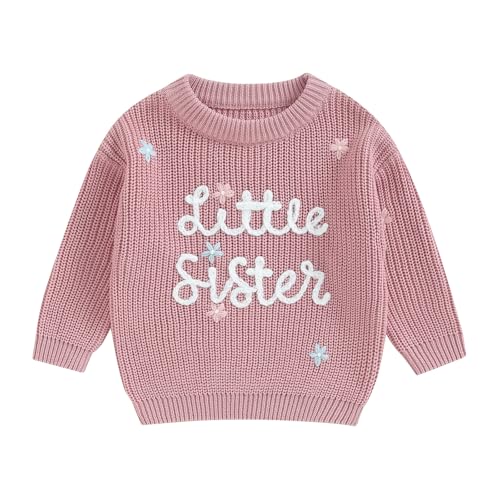 L&ieserram Baby Mädchen Gestrickt Pullover Jumper Neugeborenen Kinder Langarm Strickpullover Pulli Kleinkinder Kleidung Outfit Knitted Sweater (A Little Sister - Rosa, 3-6 Monate) von L&ieserram
