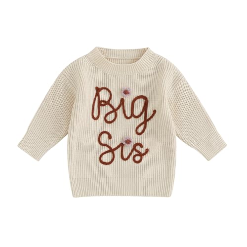 L&ieserram Baby Mädchen Gestrickt Pullover Jumper Neugeborenen Kinder Langarm Strickpullover Pulli Kleinkinder Kleidung Outfit Knitted Sweater Schwester (Big Sister - Beige, 2-3 Jahre) von L&ieserram