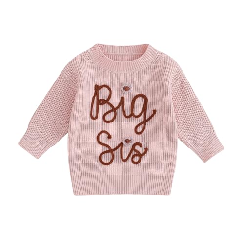 L&ieserram Baby Mädchen Gestrickt Pullover Jumper Neugeborenen Kinder Langarm Strickpullover Pulli Kleinkinder Kleidung Outfit Knitted Sweater Schwester (Big Sister - Pink, 12-18 Monate) von L&ieserram