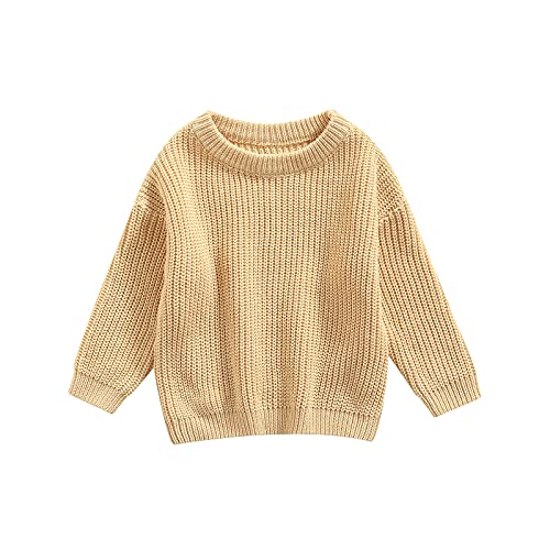 L&ieserram Baby Mädchen Jungen Gestrickt Pullover Jumper Neugeborenen Kinder Langarm Strickpullover Einfarbige Pulli Kleinkinder Kleidung Outfit Knitted Sweater 0-5 Jahre (Beige, 0-3 Monate) von L&ieserram
