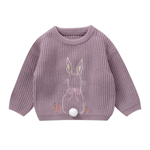L&ieserram Baby Mädchen Jungen Ostern Gestrickt Pullover Jumper Neugeborenen Langarm Strickpullover Pulli Kleinkinder Osterhase Kleidung Outfit Knitted Sweater (A - Lila, 9-12 Monate) von L&ieserram