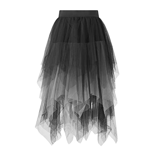 L&ieserram Damen Midi Tüllrock Lang Tüll Petticoat Unterrock High Waist A-Linie Knielang Faschingskostüme Rock für Halloween Fasching Karneval Kostüm Party (Bunt Schwarz Grau, ONE Size) von L&ieserram