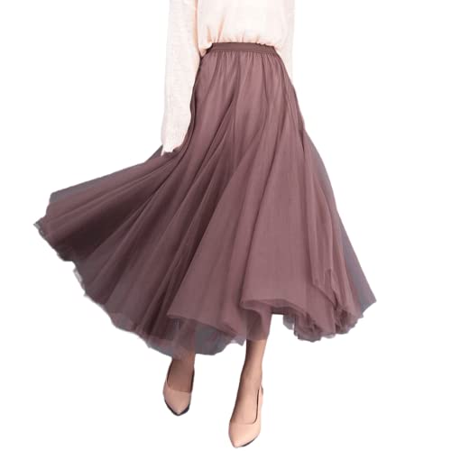 L&ieserram Damen Tüllrock Pailletten Knielang/Lang 50er Elegant Rockabilly Reifrock Großer Saum Petticoat Tutu Unterrock Ballett Tanzkleid Ballkleid Abendkleid Gelegenheit Zubehör (Braun Lang) von L&ieserram