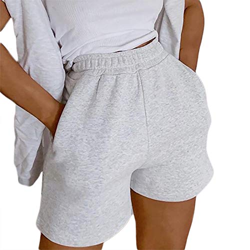 L&ieserram Sommer Kurze Hose Damen High Waist Shorts Locker Sport Freizeithosen Athletic Sweatshorts Mädchen Y2K Shorts mit Taschen Gummibund (Grau, XL) von L&ieserram