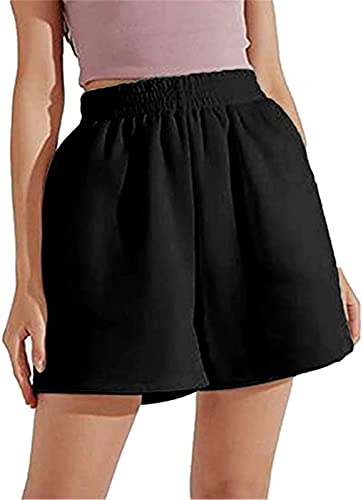 L&ieserram Sommer Kurze Hose Damen High Waist Shorts Locker Sport Freizeithosen Athletic Sweatshorts Mädchen Y2K Shorts mit Taschen Gummibund (Schwarz, M) von L&ieserram