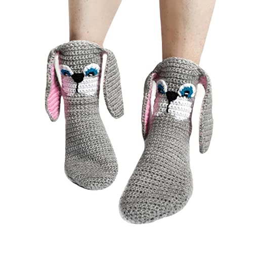 L&ieserram Socken Gestrickte Drachen Krokodil Tier dick Gestrickt Warme Bodensocken Skurrile Alligator Strickmanschette Winter Kuschelsocken (Hund Ohr, Erwachsene), Einheitsgröße von L&ieserram